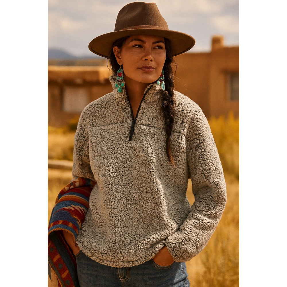 Elodie Anthropologie Fuzzy Sherpa Teddy‎ Bear Fleece Jersey Lined Pullover Small